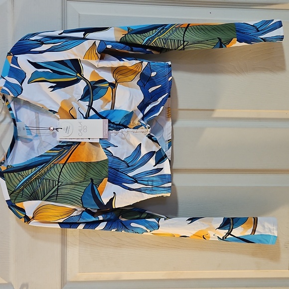 CALIA by Carrie Underwood Other - CALIA Women's Long Sleeve Ruched Swim Rashguard: BOTANICAL PRINT WHITE: NWT: M